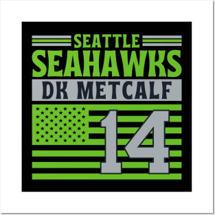 Seattle Seahawks Metcalf 14 American Flag Football Posters and Art